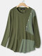 Button Striped Irregular Patchwork Long Sleeve Plus Size Blouse - Green