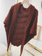Women Knitted Solid Color Striped PU Strap Pin Buckle Triangle Cloak Shawl - Brown
