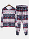 Mens Two-Pieces Christmas Pajamas Sets Peers Fairisle Print Holiday O Neck Sleepwear Loungewear - Blue