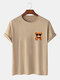 Camisetas masculinas 100% algodão legal estampa de urso formal manga curta - Cáqui