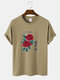 Mens Rose Japanese Graphic Crew Neck Cotton Short Sleeve T-Shirts - Apricot