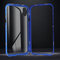 iPhone फोन के मामले में एक तरफा पारदर्शी ग्लास चुंबकीय धातु फ्रेम - नीला