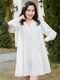 Solid Folds Long Sleeve Loose Casual Dress For Women - White
