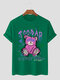 Camisetas masculinas de manga curta com estampa de urso de desenho animado e gola redonda - Verde