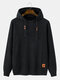 Mens Knitted Solid Color Applique Casual Drawstring Hooded Sweaters - Black