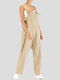 Solid Color Knotted Pocket Zip Front Jumpsuit For Women - Khaki