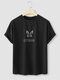 Camiseta informal de manga corta con estampado de mariposas y letras Cuello - Negro