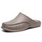 Men Pure Color PU Leather Backless Slippers Casual Shoes - Khaki