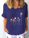 Flower Printed Half Sleeve V-neck T-Shirt For Women - Navy