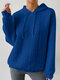 Women Cable Knit Long Sleeve Casual Drawstring Hoodie - Blue