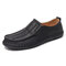 Menico Men Hand Stitching Leather Non Slip Slip On Casual Shoes  - Black
