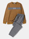 Mens Letter Embroidered Sweatshirt Glen Plaid Pants Casual Two Pieces Outfits - Khaki