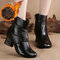 Women Retro Soft Comfy Leather Warm Lining Chunky Heel Zipper Boots - Black