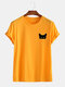 Mens Sample Cartoon Cat Graphic Casual Cotton Short Sleeve T-Shirt - Yellow