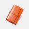 Women Genuine Leather Trifold Multi-card Slots Photo Card Money Clip Coin Purse Multifunctional Wallet - Orange