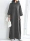Solid Pocket Loose Long Sleeve Maxi Hoodie Dress Women - Gray