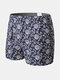 Mens 100% Cotton Floral Print Cozy Mid Waist Lounge Shorts Pajama Bottoms - Navy