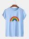 Mens Cotton Rainbow Painting Print O-Neck Casual Short Sleeve T-Shirts - Blue