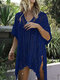 Solid Color Knitting Hollow Loose Beach Blouse - Navy