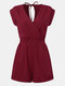 Solid Color Sleeveless V-neck Pocket Short Casual Romper for Women - Wine Red