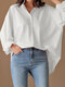 قميص سادة فضفاض طويل الأكمام طية صدر السترة للنساء - أبيض