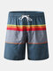 Men Solid Color Stripe Board Shorts Soft Mesh Liner Quick Drying Pocket Swim Shorts - Grey