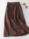 Elastic Waist Dual Pocket Solid Skirt For Women - Brown