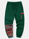 Pantalones de chándal holgados con cordón y estampado geométrico étnico para hombre - Verde