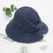 Small Along The Beach Straw Hat Ladies Day Seaside Sunscreen Bow Fisherman Hat Foldable Cover Face Sun Hat - Crochet bow - navy
