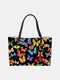 Women PU Leather Large Capacity Floral Cat Butterfly Printing Cute Handbag Shoulder Bag Bucket Bag Tote - #04