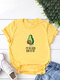 Cartoon Avocado Print Short Sleeve Casual T-shirt For Women - Yellow