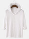 Mens Solid Color Cotton Button Up Casual Long Sleeve Hooded Shirts - White
