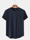 Hombres algodón liso bolsillo en el pecho hogar casual suelta manga corta camiseta 11 colores - Armada
