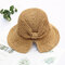 Small Along The Beach Straw Hat Ladies Day Seaside Sunscreen Bow Fisherman Hat Foldable Cover Face Sun Hat - Crochet bow - khaki