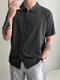 Mens Solid Knit Button Up Short Sleeve Shirt - Gray