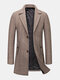 Mens Business Woolen Single-Breasted Thick Suit Collar Casual Overcoat - Khaki