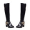 Large Size Button Buckle Over The Knee Boots - Black