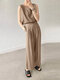 Solid Sleeveless Cold Shoulder Ankle Length Fashion Suit - Khaki