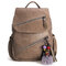 Women Solid Bag Casual Flap Backpack - Khaki