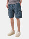 Mens Solid Color Push Buckle Waist Loose Drawstring Cargo Shorts - Blue