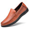 Men Pure Color Genuine leather Breathable Slip On Casaul Driving Shoes - Brown