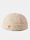 Unisex Plush Hollow Rose Pattern Embroidery Warmth All-match Brimless Beanie Landlord Cap Skull Cap - Beige
