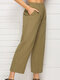 Elastic Waist Wide Leg Pockets Casual Pants For Women - Khaki
