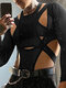 Mens Cutout Patchwork Long Sleeve Triangle Bodysuit - Black
