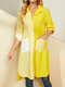 Contrast Color Pocket Button down Shirt Plus Size Casual Dress - Yellow