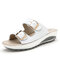 Candy Color Leather Buckle Metal Color Match Platform Beach Sandals Slippers - White