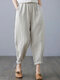 Solid Elastic Waist Casual Pants with Pocket for Women - White