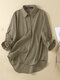 Solid Button Front 3/4 Sleeve Lapel Shirt For Women - Green