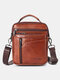 Men Vintage Genuine Leather Cow Leather Multi-Layers Crossbody Bag Shoulder Bag - Brown