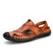 Men Outdoor Rubber Toe Cap Hand Stitching Leather Sandals - Brown